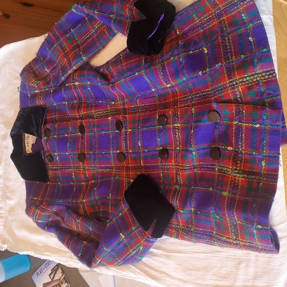 Carlisle Multicolor Plaid‎ Wool Lined Sz. 6 Blazer/Jacket with Black Accents - Picture 7 of 12